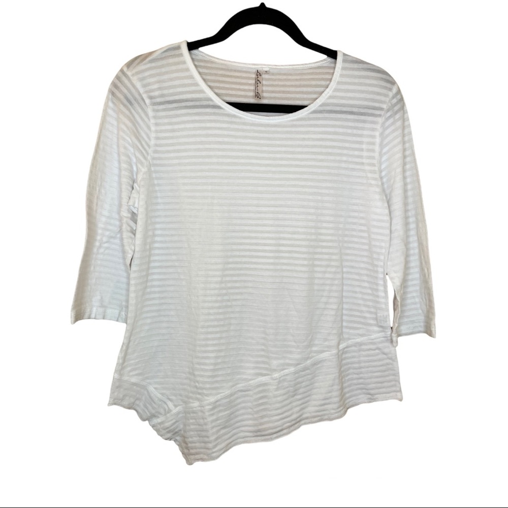 Lulu B colorful comfy clothing White 3/4 sleeve Striped Top Shirt Small